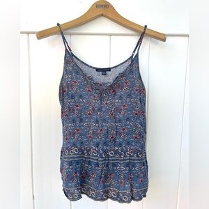 American Eagle Tie Ruffle Tank sz S Floral Babydoll